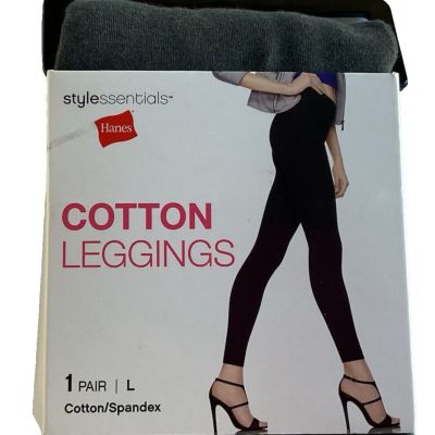 Hanes Women' Style Essentials Heather Grey Cotton Spandex Leggings Size Lg 12-14